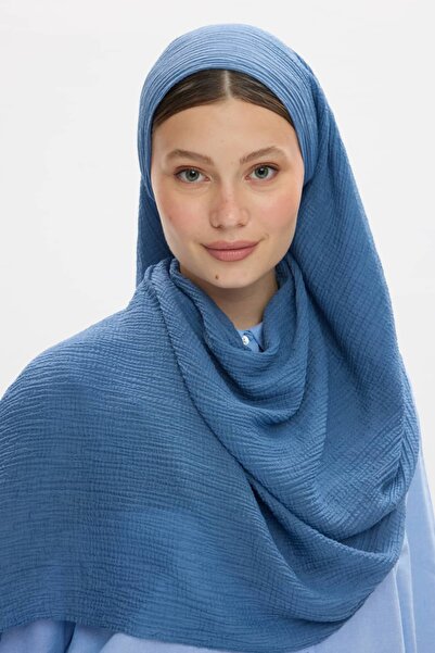 lavinscarfs شال مودال كرينكل من الموسلين بلون النيلي