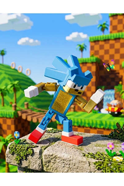 joybaskı Hareketli Pixel Sonic Figür - Eklemli Aksiyon Figürü Masaüstü Dekora...