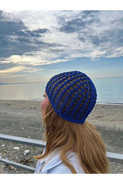 B2K FASHION Καπέλο Μπαντάνα Μπερέ με Διάτρητο Κροσέ Σχέδιο σε Ναυτικό Μπλε