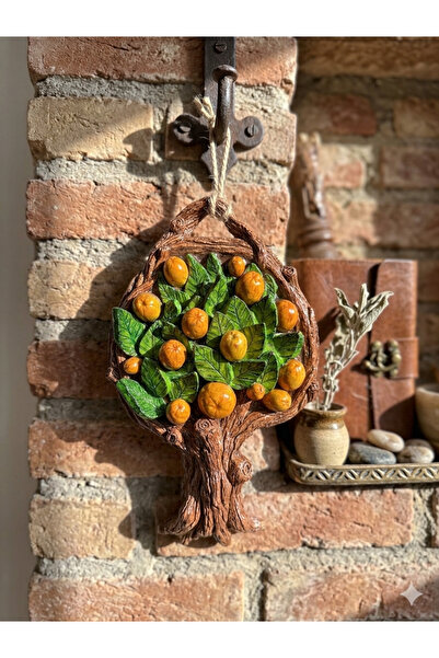 Ahşap Evi El Yapımı Seramik Bereket Portakal Ağacı Duvar Süsü 28x18 Cm-Dekora...