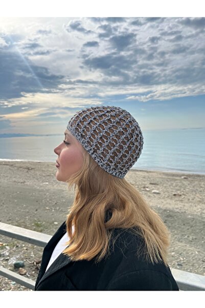 B2K FASHION Μαύρο και λευκό διάτρητο κροσέ καπέλο μπερέ μπαντάνα