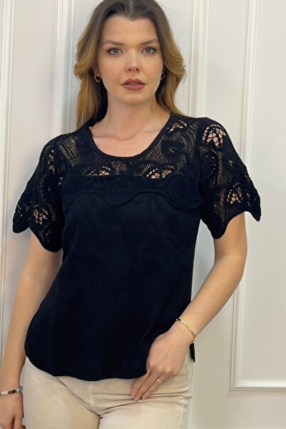 EtkiModa 100% βαμβακερή γυναικεία ιταλική μπλούζα με κορδόνια στο γιακά και σ...