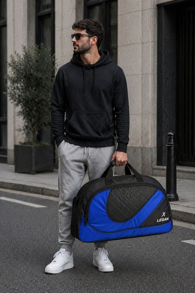 LEGAN Erkek Siyah Mavi Büyük Spor Çantası Seyahat Çantası Duffle Bag Çok Bölm...
