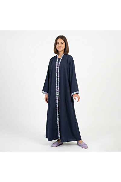HAWRAA ABAYA Girls' Navy Blue Wrap Abaya with Rose Embellishments