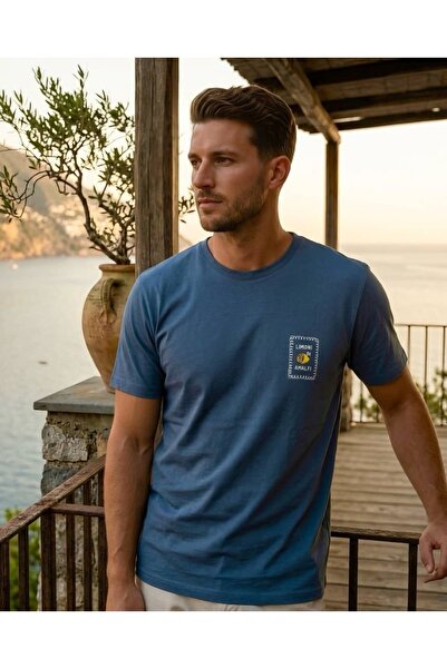 CANMODA Unisex Άνετο μπλουζάκι Indigo "Limoni Di Amalfi" με ελάχιστη στάμπα, ...