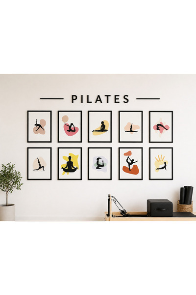 FTRMALZEMECİM Pilates Duvar Tablo Seti – 10 Parça Minimalist Dekoratif Çerçev...