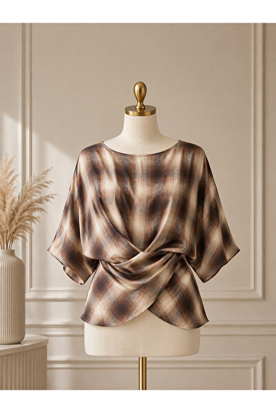 STEPS Γυναικεία μπλούζα πολυτελείας από σιφόν σατέν σε ζωηρά χρώματα με δέσιμο