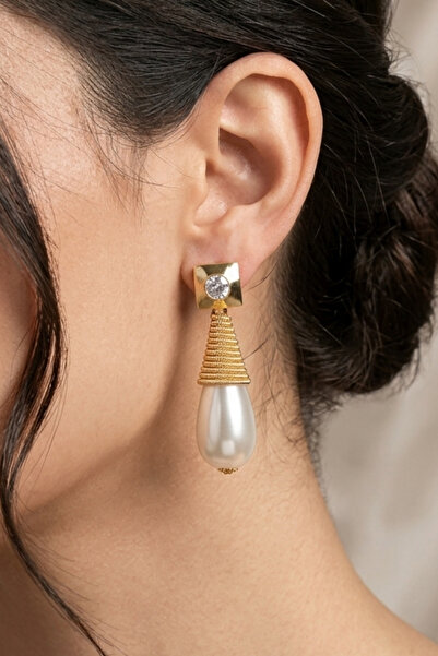 PETEK AKSESUAR Pearl Drop Spiral Stone Earrings
