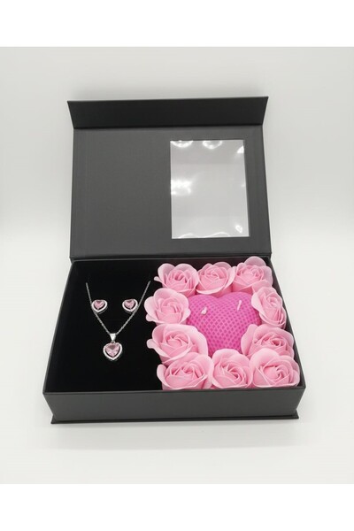 OEM Love Forever gift set, scented heart candle, pink crystal jewelry, 3 piec...