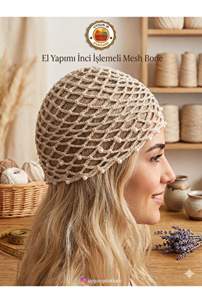 UYGUNİP İnci İşlemeli Mesh Şapka El örgüsü Crochet Mesh bone bohem şapka