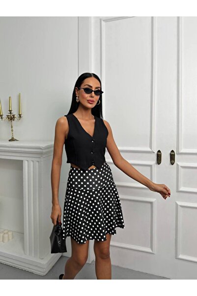 Bella Breeze Γυναικεία Μίνι Φούστα Πουά Ψηλόμεση Κομψή καθημερινή φούστα