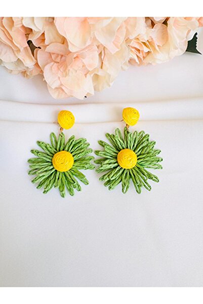 DEVİ fashion Daisy Straw Flower Earrings 6 cm