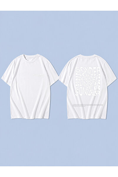 LORVEX SONDER WHİTE Tricou unisex supradimensionat, imprimat, 100% bumbac, cu...