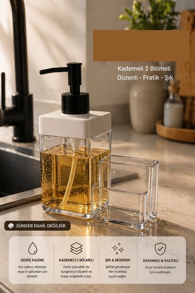Kitchen Beauty Tezgah Üstü Mutfak Banyo Sıvı Sabunluk Sünger Ve Fırça Hazneli Mutfak Bulaşık Sıvı Sabunluk