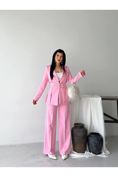 Bella Breeze Γυναικείο Παντελόνι με Λεπτομέρεια Πιέτες και Διπλή Ζώνη, Σετ Μπ...