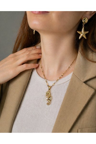 MARCİELO Accessories Kadın Çelik Kolye - Deniz Atı Figürlü