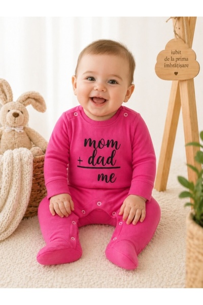 Superbaby Βρεφικό βαμβακερό ολόσωμο φορμάκι με σχέδια, ροζ κυκλαμένης.