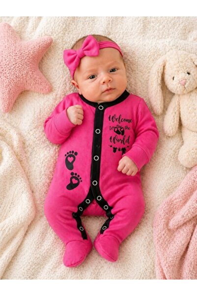 Superbaby Βρεφικό βαμβακερό ολόσωμο φορμάκι με μποτάκια, ροζ κυκλαμένο, Steps