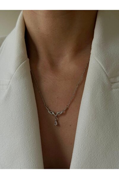 ANKA JEWELLRY قلادة نسائية من الفولاذ على شكل قلب مرصعة بحجر الزركون