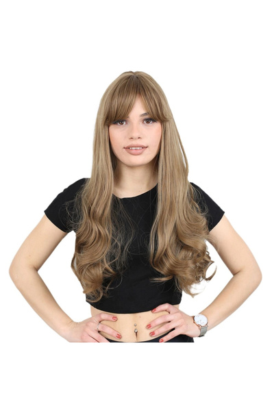 colezium شعر مستعار طويل من الألياف مع غرة / لون بني فاتح