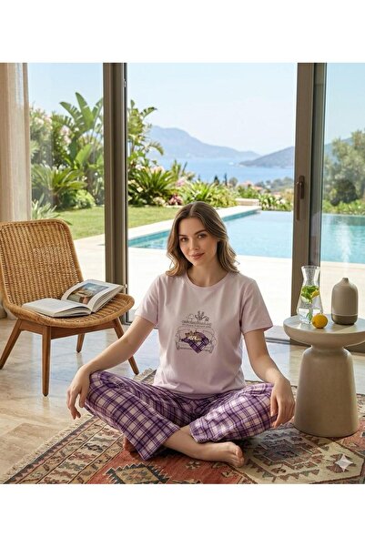 İpek Γυναικείο σετ πιτζάμες με κοντό μανίκι και μακρύ καρό σχέδιο, 100% βαμβάκι