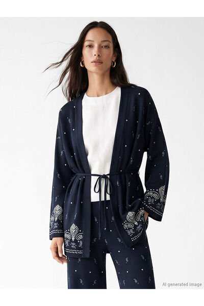 LC Waikiki Nevavm Shawl Collar Patterned Women's Cardigan with a Difference