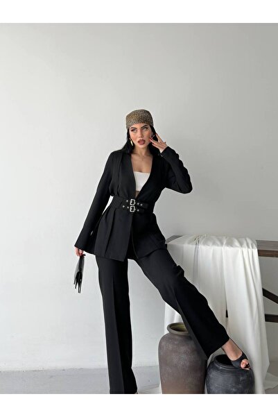 Bella Breeze Γυναικείο Παντελόνι με Λεπτομέρεια Πιέτες και Διπλή Ζώνη, Σετ Μπ...