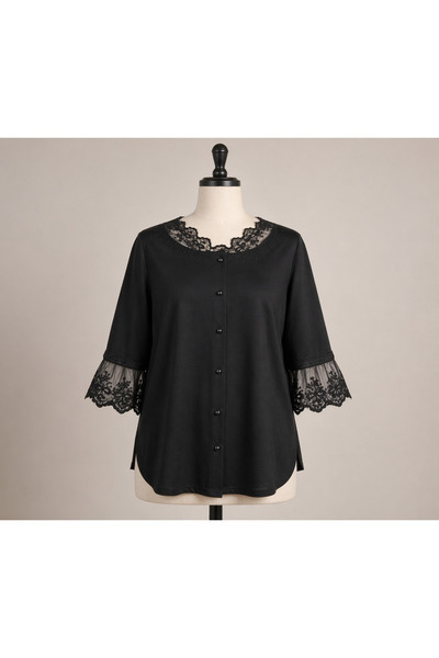 wear on Πολυτελές Μαλακό Πουκάμισο Βισκόζης με Δαντέλα σε Μεγάλο Μέγεθος (Σεζ...