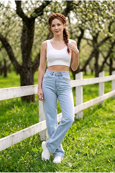 hies Ice Blue Casual Palazzo Jeans - Ύφασμα τζιν με λύκρα, Γυναικείο μπλε τζι...