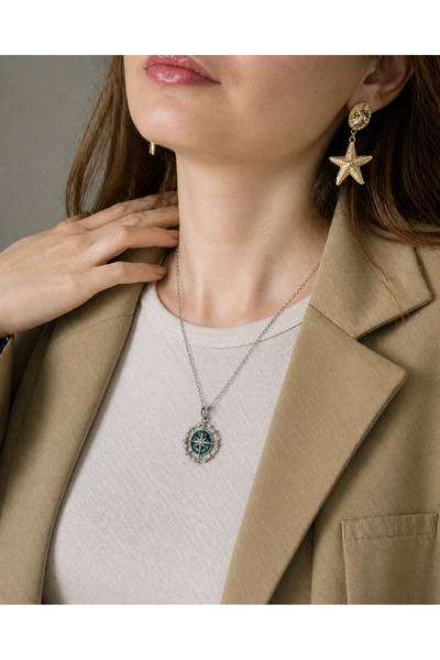 MARCİELO Accessories Kadın Çelik Kolye - Yeşil Pusula Figürlü