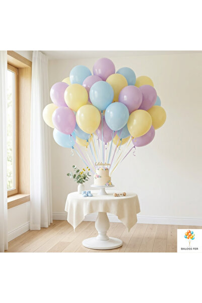 baloss fer Macaron Balon Seti 20 Parça Mavi Lila Sarı Doğum Günü Parti Dekora...