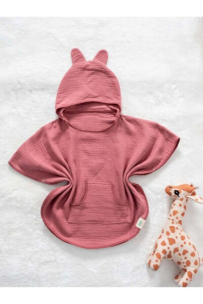 HAFY BABY 5 colors organic cotton, hooded muslin baby poncho / pink