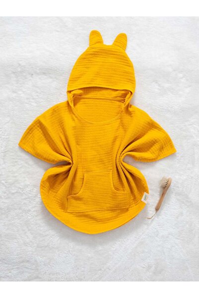 HAFY BABY 5 colors organic cotton, hooded muslin baby poncho / yellow