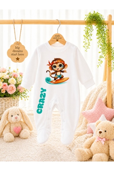 Superbaby Βρεφικό ολόσωμο φορμάκι με μποτάκια, Μαϊμού