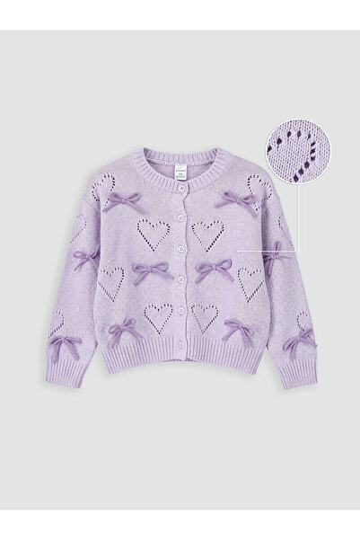 LC Waikiki Peak New Season Crew Neck Bow Detailed Girls' Knitwear Cardigan