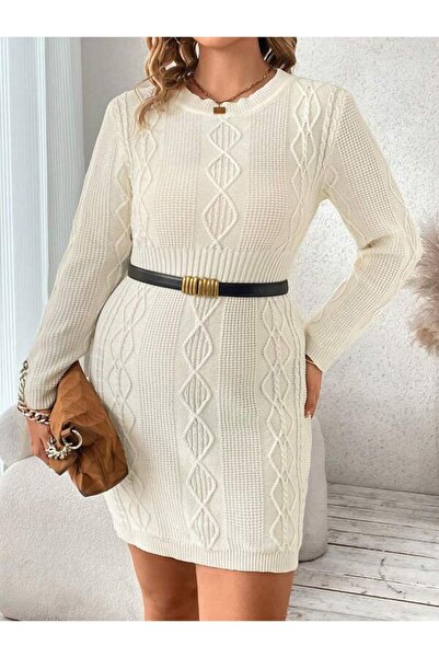 Iuliashop Rochie scurtă tricotată Maruca albă - Mărimi mari - 44