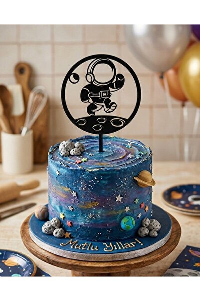 Doğum Günü Pasta Süsü Uzay Temalı Astronot 12x17 Ölçülerinde