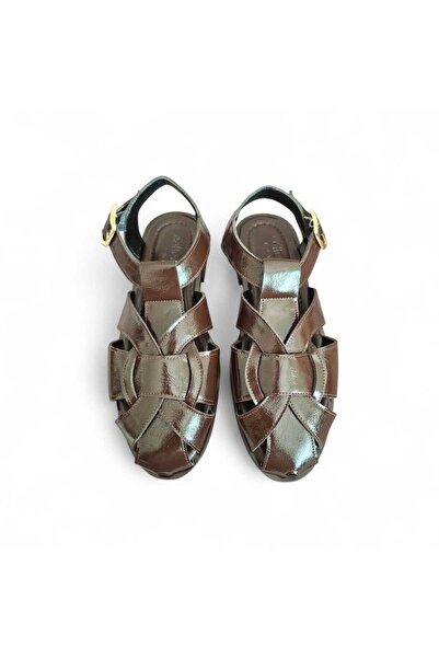 VESEO Candy Leather Women's Sandals with Gold Accessories and Belt Buckle Detail