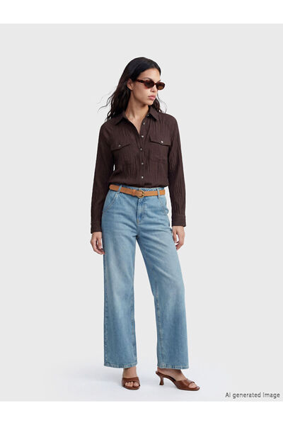 LC Waikiki Rmz Gi̇yi̇m Farkiyla Women's Wide Leg Jeans with Belted Waist