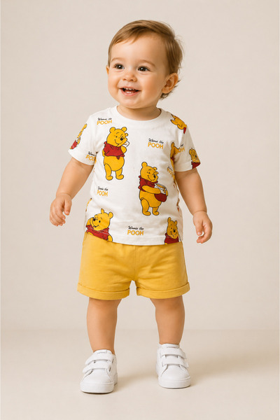 BEBEXO KIDS Winnie The Pooh Bal Ayısı Baskılı Bebek Takımı 2li Alt Üst Şortlu...