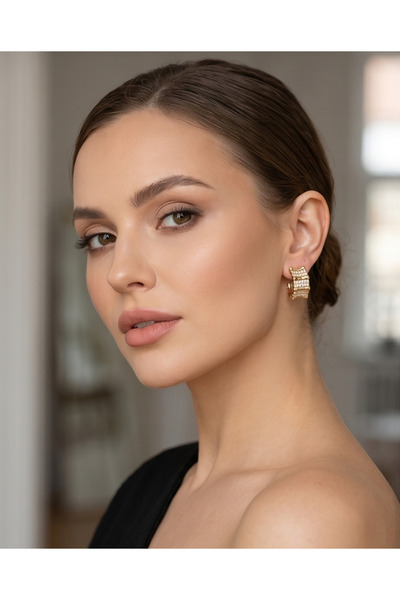 HOSBUTIK Gold Rose Stone Hoop Earrings 2 cm Xuping Non-Tarnish