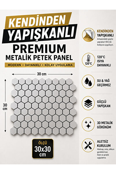 Örtücüm Kendinden Yapışkanlı Premium Petek Panel 30x30 cm | Tezgah Arası, Dol...