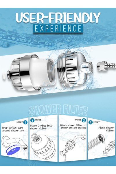 ABJ 25-Stage Shower Filter for Hard Water – High-Performance Showerhead Filter with 2 Replacement Cartridges, Removes Chlorine & Fluoride, Polished Chrome