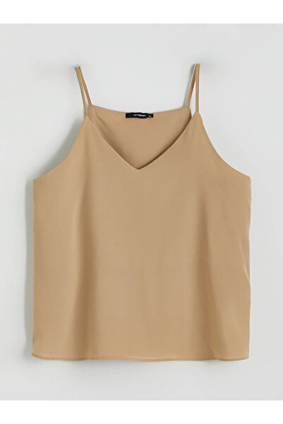 LC Waikiki Χακί μπλούζα με λαιμόκοψη V και λουράκια