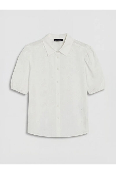 LC Waikiki Λευκό γυναικείο πουκάμισο με μπαλόνι μανίκια και κέντημα