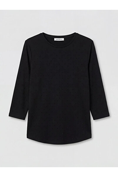 LC Waikiki Μαύρη μπλούζα με λαιμόκοψη με πέτρες