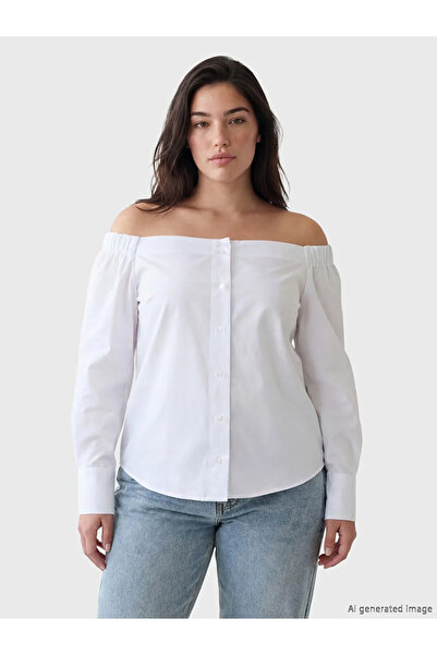 LC Waikiki Λευκή μπλούζα με λαιμόκοψη καγιάκ και κορδόνι περίσφιξης