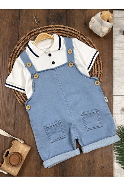 bebendy baby&kids Polo Yaka Sweatshirt Likralı Kot Salopet Yazlık Erkek Bebek...