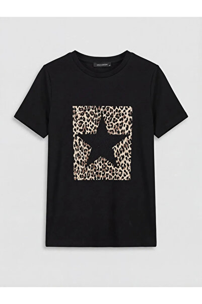 LC Waikiki Μπλούζα με μοτίβο με λαιμόκοψη σε μαύρο χρώμα