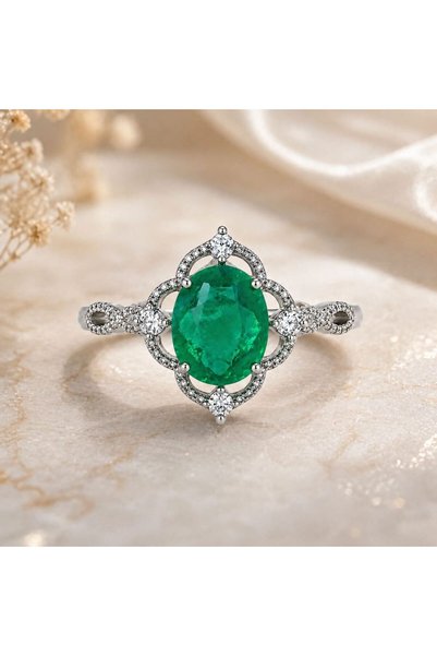 Home Natural Emerald Gemstone Adjustable Tarnish-Free Steel Ring – Premium Women's Ring